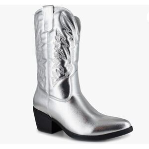 New Women's Silver Metallic Pointed-Toe Slip-On Cowboy Boots Size 6.5